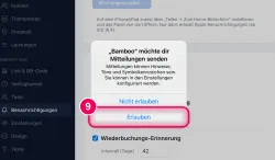 „Erlauben“ tippen
