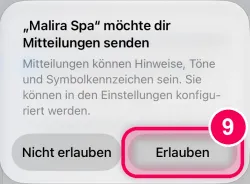 „Erlauben“ tippen