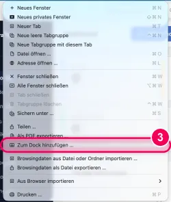 Ablage → „Zum Dock hinzufügen“