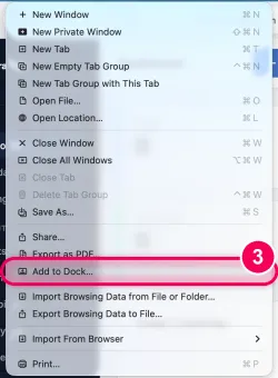 File → „Add to Dock“