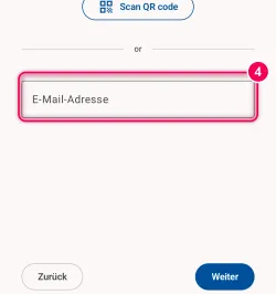 E-Mail-Adresse eingeben, „Weiter“