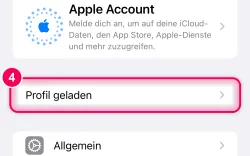 Einstellungen öffnen, oben „Profil geladen“ antippen