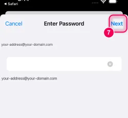 Enter the mailbox password, then “Next”