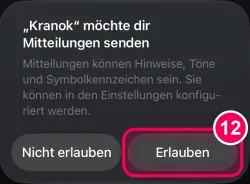 „Erlauben“ tippen