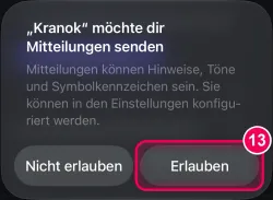 „Erlauben“ tippen
